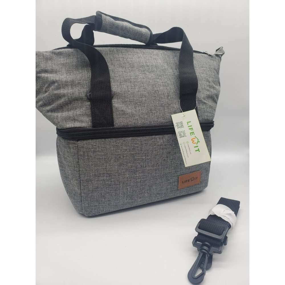Lifewit Gray/Black insulated lunch bag NWT lunchbox Adjustable strap
